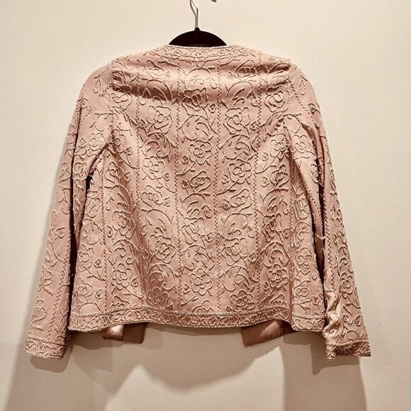 Vintage 80s Women's Ballet Pink Beaded Evening Jacket | Floral Roses | Small | 8 - Picture 6 of 11